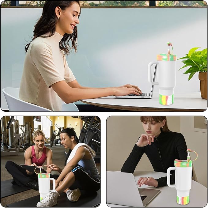 Protective Silicone Bottle Cover Set for Stanley Quencher H2.0 40 30 20 oz Tumbler with Handle & Iceflow, Anti-Scratch Cover Boot for Stanley Cup Accessories BPA Free (B)