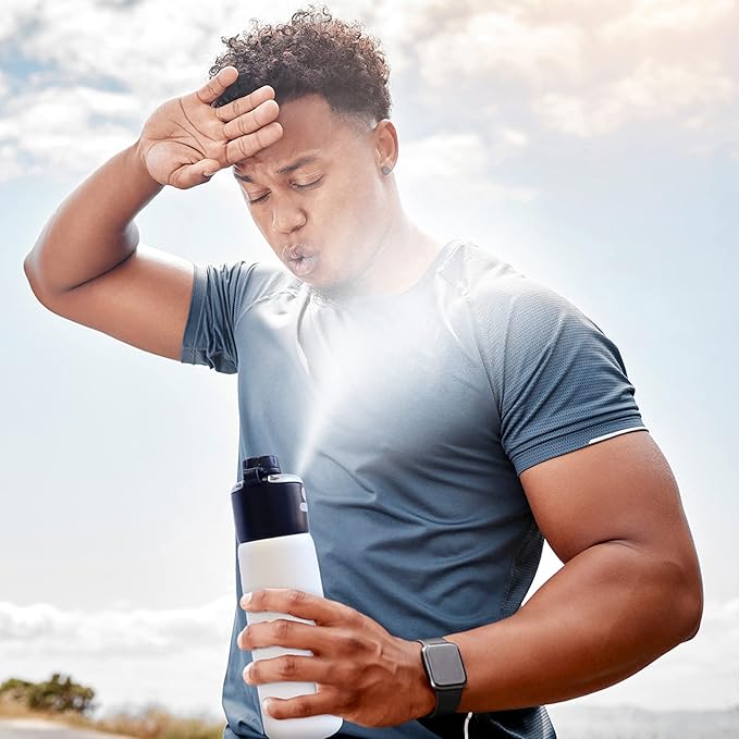 Extreme MIST - GoMist Misting & Drinking Bottle - Personal Mister - Cooling Water Bottle w/Easy-Drink Spout - Stainless-Steel Double Wall Insulated - Portable Mist Bottle - Midnight Black, 25oz/750ml