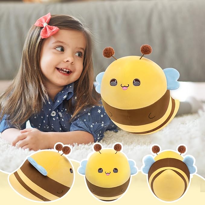 Cute Stuffed Animal Toy Fruit Plush Pillow, Funny Bee Throw Pillow, Soft Food Shape Hugging Pillow Plushie for Boys Girls Birthday Toy