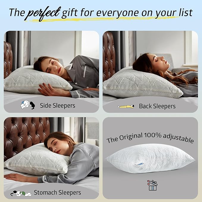 Cooling Pillows Standard Size Set of 2, BETU Shredded Memory Foam Cool Pillows for Hot Sleepers, Adjustable Firm Soft Support Bed Pillows Perfect for Back Neck Pain and Side Sleeping, White