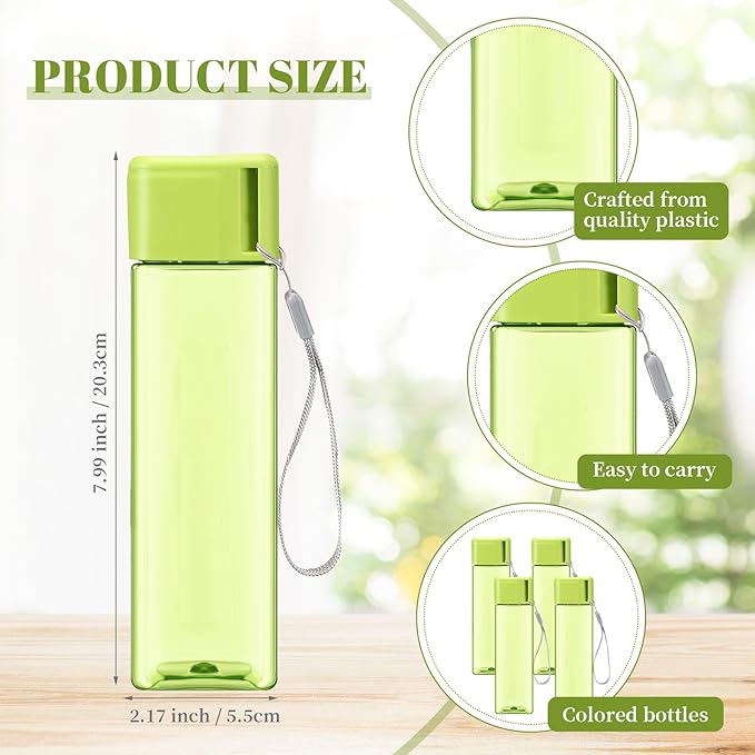 Mifoci 20 Pieces Water Bottle Bulk 17 oz Plastic Water Bottles Bulk Gym Sports Adults Reusable Large Water Bottles for Outdoor Fitness(Green,Rectangle)