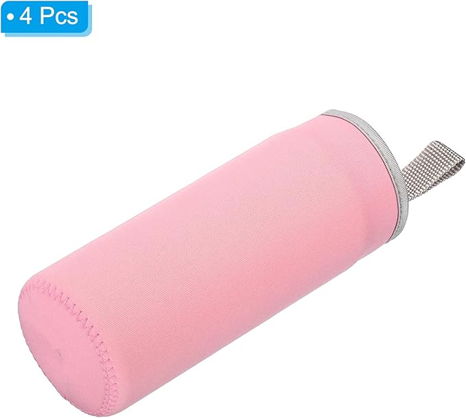 PATIKIL 65mmx180mm Water Bottle Sleeve, 4 Pack Neoprene Insulated Bottle Bag Holder Carrier Pouch with Finger Strap, Pink