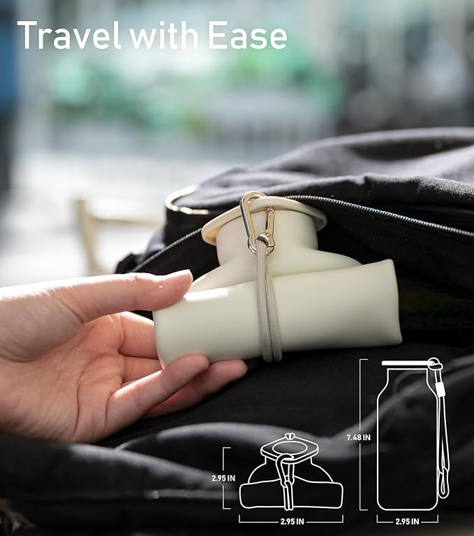 Collapsible Water Bottles 20 oz, Leak Proof, BPA Free Foldable Silicone Travel Water Bottle Cups for On The Go, Traveling, Outdoors, Ivory