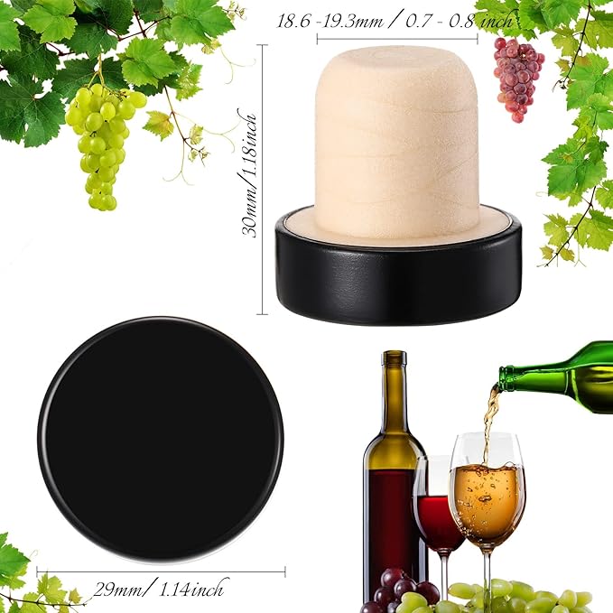 T-shaped Stopper Cork Wine Stopper Bottle Stoppers Reusable Wine Bottle Stopper Sealing Plug Bottle for Wine Beer Bottles DIY Craft (Black, 24 Pieces)