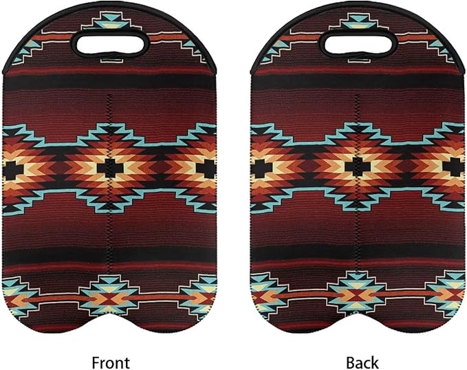 doginthehole Southwest Tribe Wine Tote Carrier Bag 2 Bottle Wine Carrying Bag Aztec Pattern Neoprene Champagne Bottle Protective Insulated Sleeve for Wedding, Birthday, and Dinner Party