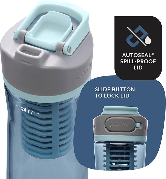 Contigo Clybourn Plastic FreeFlow Filter Water Bottle with AUTOSEAL spill-proof Lid 24oz., Dark Ice