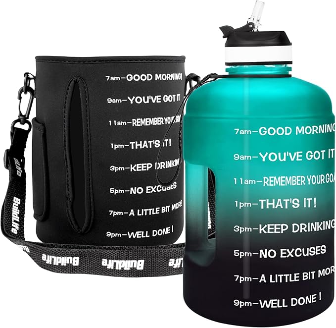 QuiFit Motivational Gallon Water Bottle - with Straw & Time Marker BPA Free Large Reusable Sport Water Jug with Handle for Fitness Outdoor Enthusiasts Leak-Proof