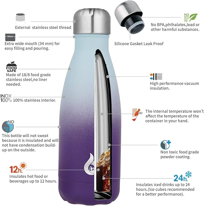 BJPKPK Water Bottles Stainless Steel Insulated Water Bottle 12oz Small Water Bottles For Travel,Ocean Dream