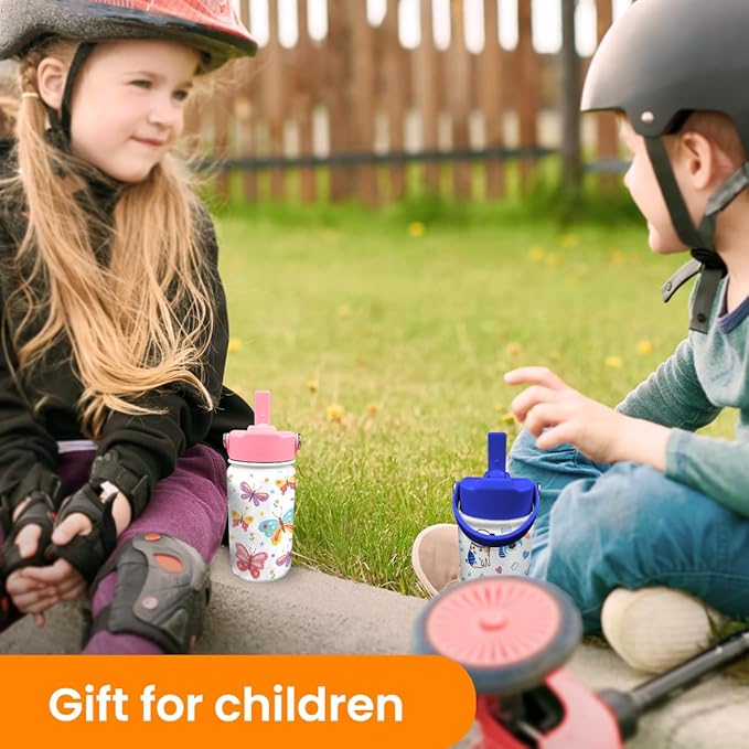 Dog Water Bottle - Kids Water Bottle with Straw Lid - 12 Oz Insulated Stainless Steel Water Bottles for Toddlers Kid Boys - Travel Cup for School Sports