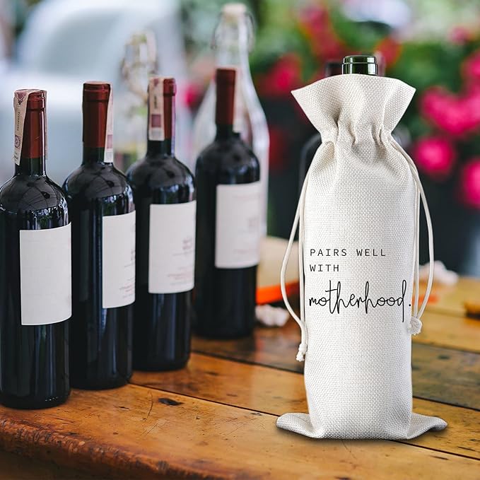 Pairs Well with Motherhood Wine Bag New Mom Gift New Baby Gift Mommy Gifts Mom Wine Bag Mother's Day Gift Drawstring Wine Bag