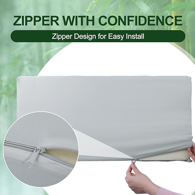 HOMBYS Bamboo Viscose Bed Wedge Pillow Cover with Zipper, 100% Viscose Made from Bamboo, Soft, Cooling, Breathable Wedge Pillowcase Sweat-Absorbent Pillowcase for Summer, 25"x25"x8", Light Grey