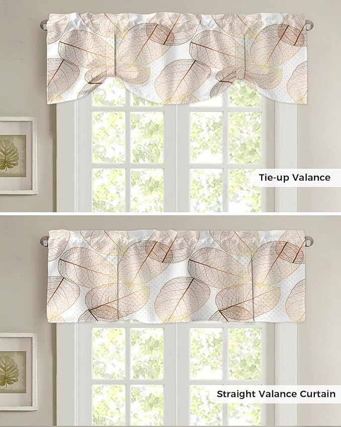Tie Up Valance for Kitchen Living Room Farmhouse - Leaf Specimen Rod Pocket Adjustable Tie-up Shade Valance for Small Window, Window Valance Balloon Drape for Bathroom 42x18 inches