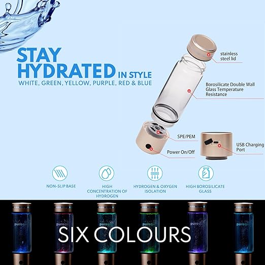 Hydrogen Water Bottle Generator, Hydrogenated Water Bottle with SPE PEM Technology, Portable Hydrogen Water Machine for Enhanced Hydration, Hydro Water Bottle for Gym, Home, Office, and Travel