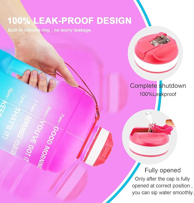 QuiFit Motivational Gallon Water Bottle - with Straw & Time Marker BPA Free Large Reusable Sport Water Jug with Handle for Fitness Outdoor Enthusiasts Leak-Proof