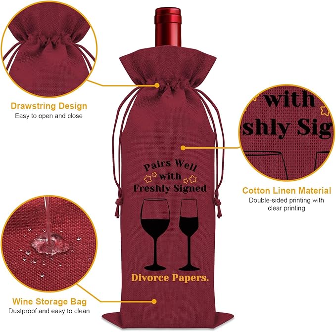Divorce Gifts for Women Wine Bag Divorce Party Gifts for Him Breakup Gifts for Her Wine Bottle Decoration Bag New Beginning Gift Ideas Pairs Well with Freshly Signed Divorce Papers（Red）
