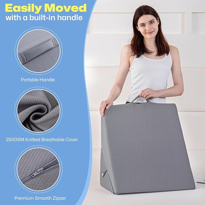 Wedge Pillow for Sleeping, 9 & 12 Inch Adjustable Wedge Pillow for Back Pain Relief Foldable Wedge Pillow for After Surgery Memory Foam Triangle Pillow Wedge for Bed Upright Acid Reflux Snoring