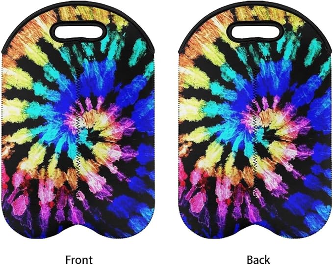 doginthehole Insulated Wine Carrier Tie Dye Design Wine Carrier Bag Neoprene Champagne Bottle Protective Cover Bags Portable Wine Cooler Bag for Travel Picnic Beach Wine Gifts
