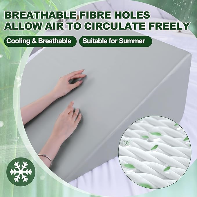 HOMBYS Bamboo Viscose Bed Wedge Pillow Cover with Zipper, 100% Viscose Made from Bamboo, Soft, Cooling, Breathable Wedge Pillowcase Sweat-Absorbent Pillowcase for Summer, 25"x25"x12.5", Light Grey