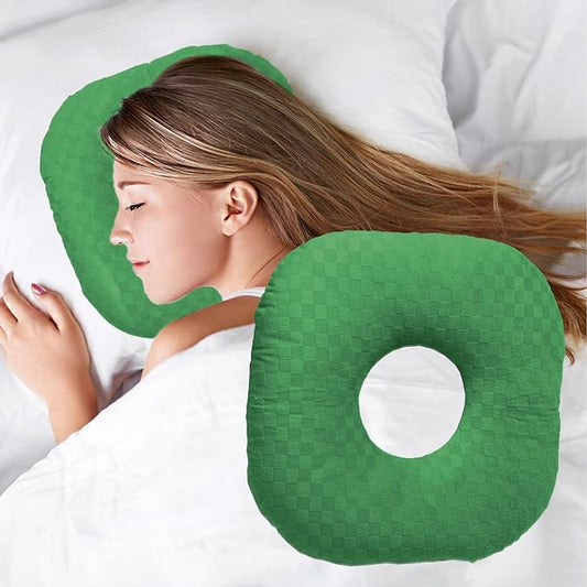 Ear Piercing Pillow for Side Sleepers, Pillow with an Ear Hole for CNH and Ear Pain Ear Inflammation Pressure Sores, O-Shaped Side Sleeping Pillow, Ear Guard Pillow (Emeraldgreen)