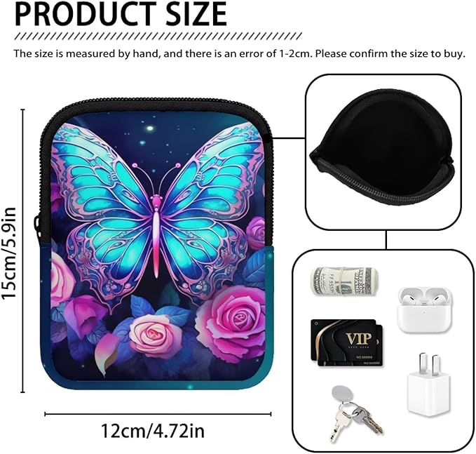 Flower Water Bottle Pouch Butterfly Tumbler Pouch Bag with Strap Gym Cup Pouch 20oz 30oz 40oz Tumbler Accessories for Phone Earphone Key