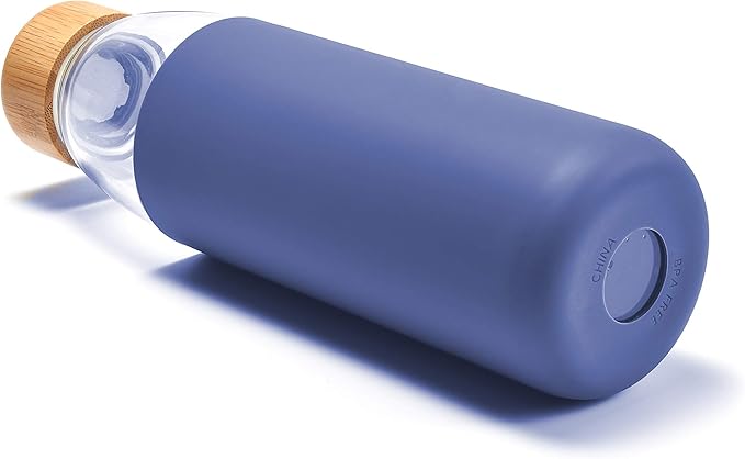 veegoal Glass Water Bottles 18 Oz Borosilicate with Bamboo Lid, BPA-FREE, Non-Slip Silicone Sleeve, and Stainless Steel Leak Proof Lid - Glass Water Bottle for Men and Women