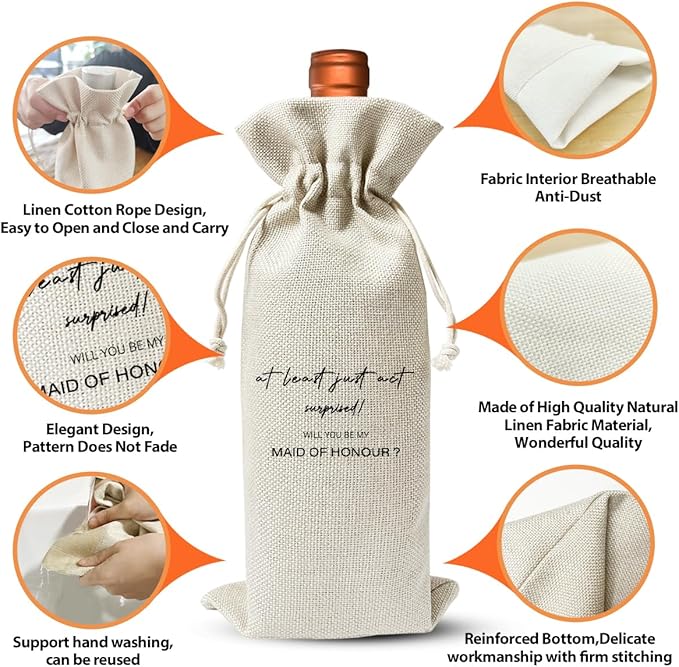 Wedding or Engagement Gift Wine Bag, Maid of Honor Proposal Gift For BFF, Wedding Party Supplies, Bridesmaids Proposal Ideas, Bachelorette Party Favor, Bridal Shower Party Decor or Party Favor