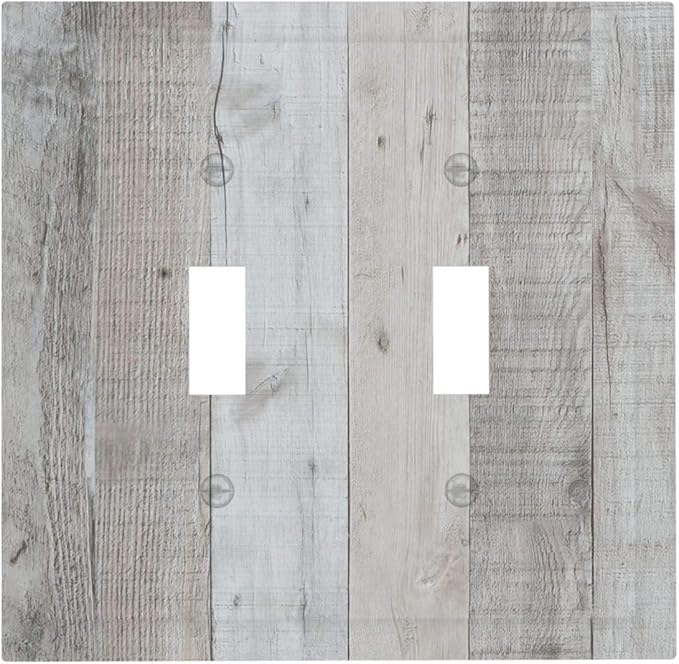 Rustic Grey Wood Shiplap Double Toggle Light Switch Cover Decorative Vintage Country 2 Gang Wall Plate Electrical Faceplate Switchplate for Farmhouse Bathroom Bedroom Livingroom Kitchen Decor
