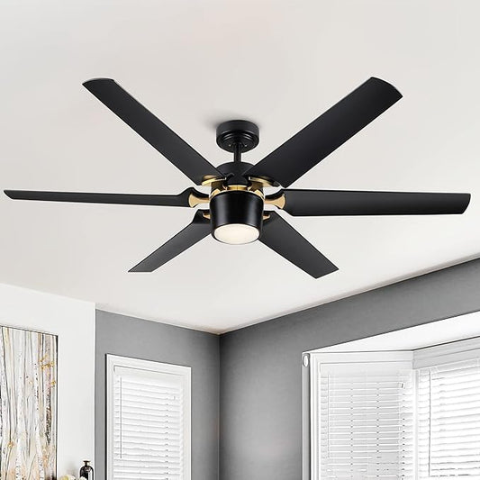 NicBex Ceiling Fan 60 Inch Indoor Modern Ceiling Fans with Integrated LED Light and Remote Control Double Finish Ceiling Fan with 6 Blades for Living Room, Bedroom, Matte Black