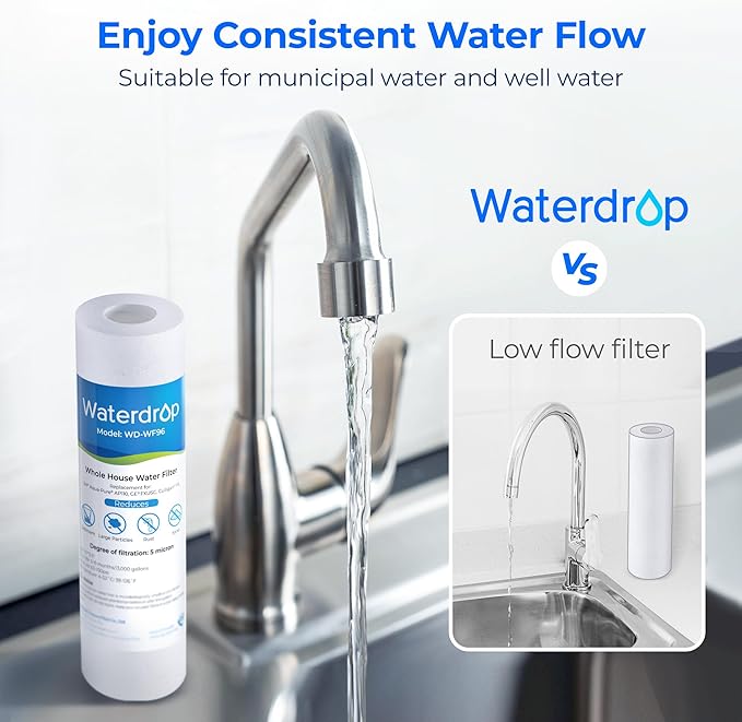 Watedrop 5 Micron Water Filter 10" x 2.5" Whole House Water Filter Replacement Cartridge, Sediment Water Filter Replacement for Any 10 inch RO Unit, Aqua-Pure® AP110, Culligan® P5, WHKF-GD05, 4 Pack