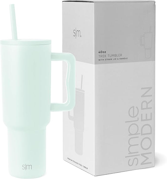 Simple Modern 40 oz Tumbler with Handle and Straw Lid | Insulated Cup Reusable Stainless Steel Water Bottle Travel Mug Cupholder Friendly | Gifts for Women Men Him Her | Trek Collection | Retro Mint