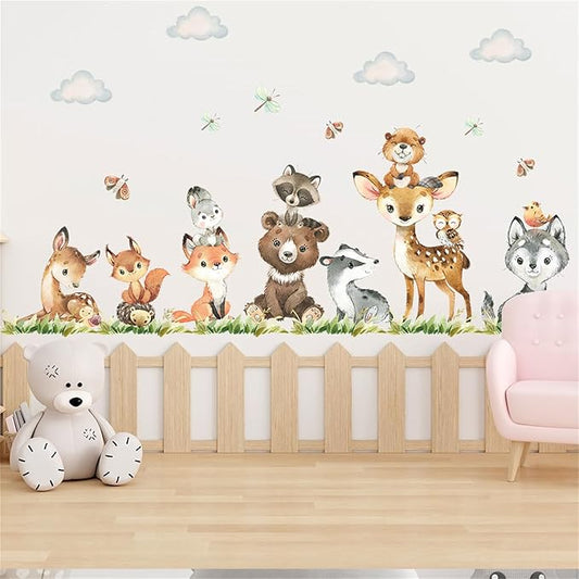 Jungle Animals with Tree Plant Wall Decals Monkey Lion Tiger Wall Stickers Baby Nursery Kids Room Living Room Home Decor (Animal6)