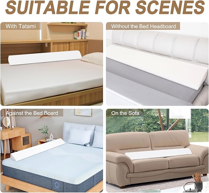 WdFour Bed Wedge Pillow, Close Off Headboard, Wall and Mattress Gap. Incline, Slanted Sweat-Proof Pillow for Neck and Back Pain Relief Anti-snoring for Comfortable Sleeping.(Off-White,60Wx10Dx6H)