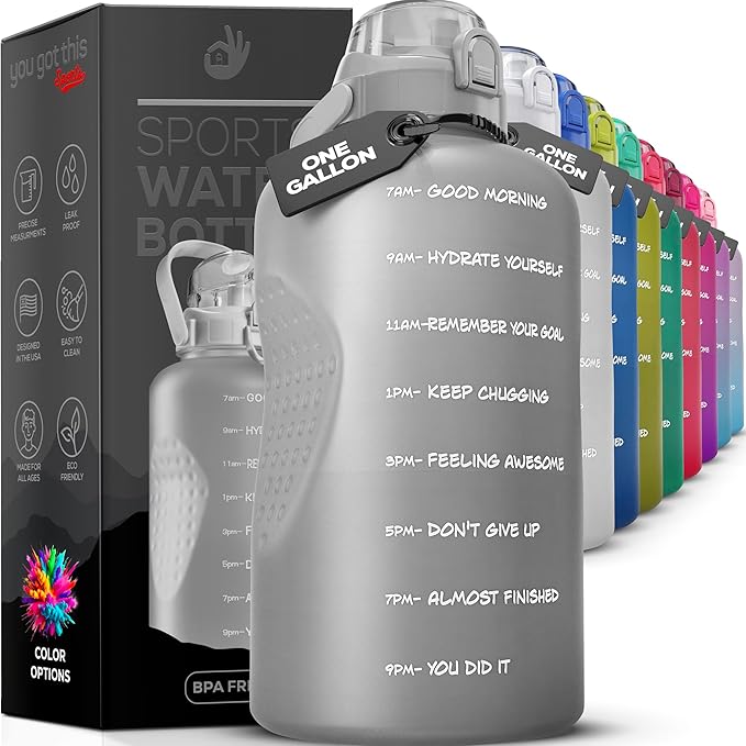 Motivational Water Bottle with Straw & Handle,One Gallon Water Bottle 128 oz/3.8L,Reusable Water Jug, Achieve All-Day Hydration SpillProof, BPA FREE