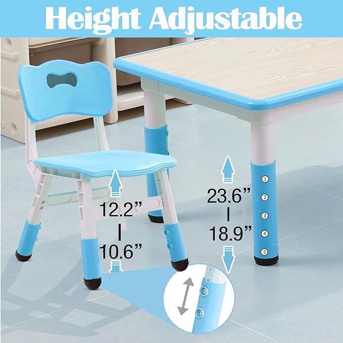 Kids Table and 6 Chair Set - Height Adjustable, Multifunctional Desk, Ergonomically Designed Chairs, Max 300lbs, for Ages 2-10, Classroom, Daycares, Home