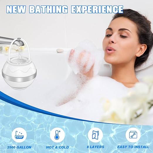 Gekufa Bath Ball Filter, 8 Layers Bath Filter for tub, Bath Tub Water Filter for efficient Filtration and Improved Water Quality, Improves Hair Texture and Nourishes Skin(White)