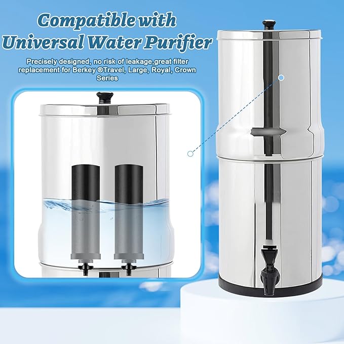 Water Filter Element Replacement for Berkey, Black Activated Carbon Filter Elements Reduce Greater Contaminant, Compatible with Berkey Travel, Royal, Crown Series Gravity-Fed Water Filters, Set of 2