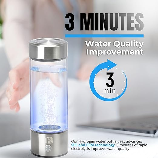 Hydrogen Water Bottle Generator, Improve Water in 3 Minutes, 1600 ppb Hydrogen Water Ionizer with SPE/PEM Technology, Perfect for Home, Office, Gym, Travel, and Drinking (Silver Chrome)