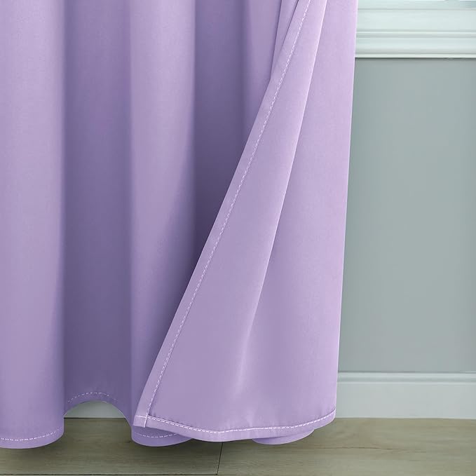 Mrs.Naturall Lavender Curtains for Bedroom Girls,Blackout Room Darkening Lilac Curtains for Kids Room Decor Nursery,2 Panels Set,63 Inch Length,Light Purple