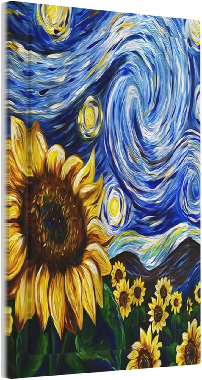 Vintage Abstract Blue Starry Sunflower 1 Gang Light Switch Covers No Device Wall Plate Decorative Blank Switchplate Electrical Faceplate for Farmhouse Country Bedroom Decor