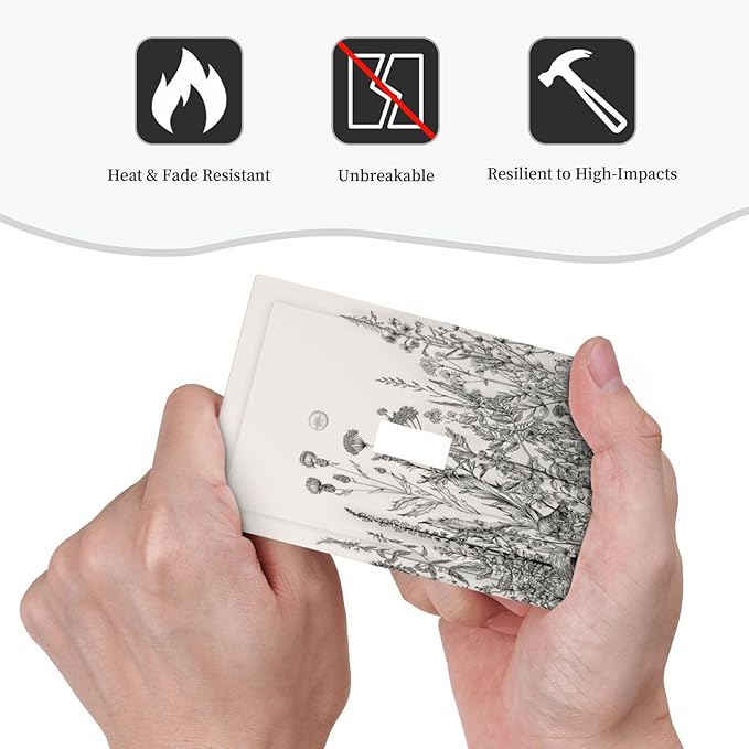 Vintage Grey Floral Herbs Wild Flowers Botanical 1 Gang Boho Light Switch Covers Decorative Country Single Toggle Wall Plate Switchcover Electrical Switchplate for Bedroom Decor