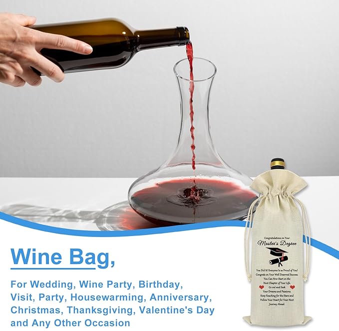Master's Degree Gift Graduation Wine Gift Bags MSW Degree Gift Graduation Gifts for Her Him Masters Degree Gift Wine Bottle Cover Graduation Party Decorative Friend Sister Daughter Encouragement Gift