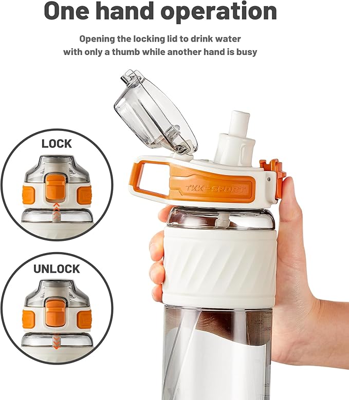 TKK 15oz Sports Water Bottles with Removable Straw Durable BPA Free Tritan Bottles Leak-Proof Water Bottles for School, Fitness, Gym, Outdoor, White