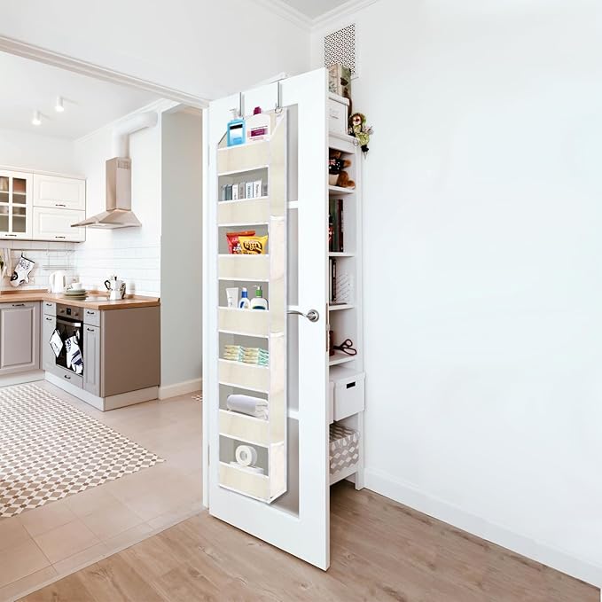 Over the Door Organizer 7 Tiers, No Tilt Closet Organizers and Storage for Bedroom, Weight Capacity of 50 lbs for Back of Door Organizers,Door Hanging Organizer for Closet,Diaper Organizer,Beige
