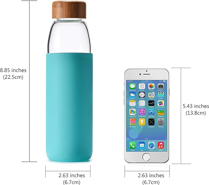 veegoal Glass Water Bottles 18 Oz Borosilicate with Bamboo Lid, BPA-FREE, Non-Slip Silicone Sleeve, and Stainless Steel Leak Proof Lid - Glass Water Bottle for Men and Women