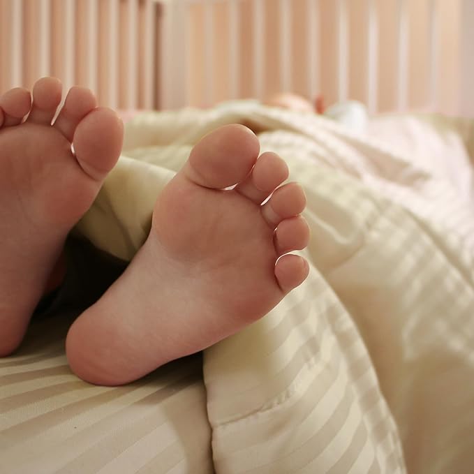 Toddler Bedding Set - 4 Piece Soft Crib Bedding Set for Boys and Girls, Includes Toddler Comforter, Flat Sheet, Fitted Sheet and Pillowcase, Cream Stripe