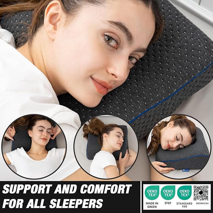 Travel & Camping Comfortable Memory Foam Pillow – Easy to Carry Portable Bag – Temperature Regulating Pillow Case - Perfect for Travelling, Grey Contour