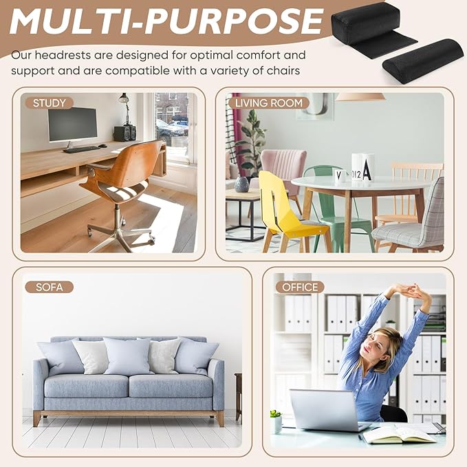 Yalikop 2 Pcs Non Slip Recliner Head Pillow Half Moon Bolster Pillow Set Neck Pillow for Office Chair Foot Pillow for Head Ankle Lumbar Support Leg Elevation Sleeping, Sofas and Loveseats (Black)