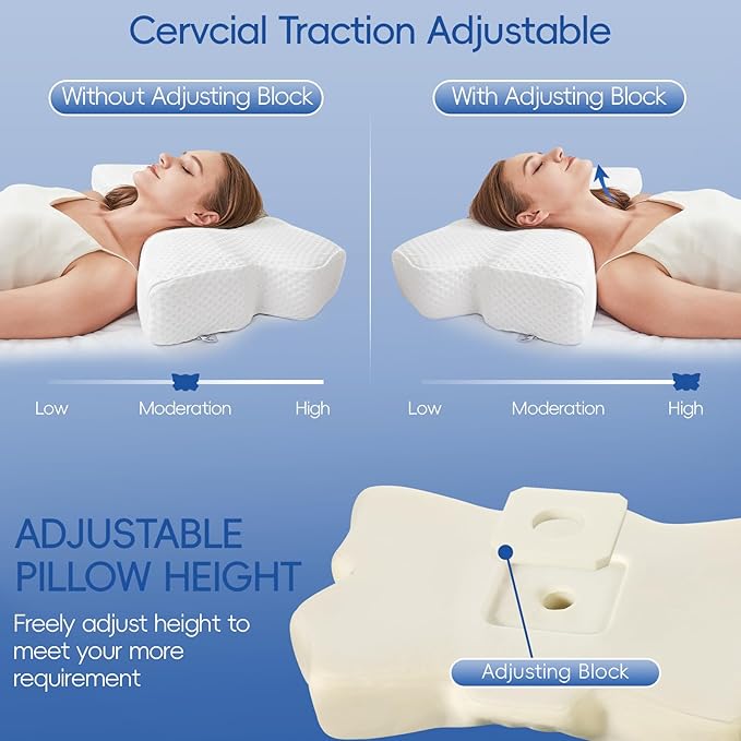 H HOKIZU Cervical Neck Pillow for Pain Relief, Ergonomic Contour Memory Foam Pillow for Side,Back,Stomach Sleepers, Orthopedic Pillow for Neck Pain Relief (White, 24"x14"x5")