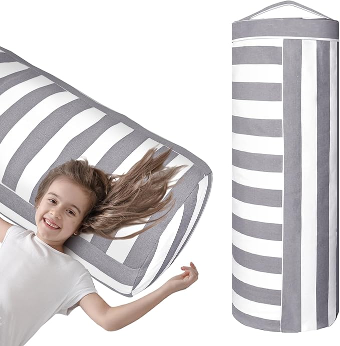 Stuffed Animal Storage Bean Bag Cover for Kids, Bean Bag Stuffed Animal Storage for Boys and Girls - Organize, Sit, Play, Box Help Promote Comfort - X-Large, Cylinder, Premium Cotton Canvas