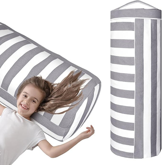 Stuffed Animal Storage Bean Bag Cover for Kids, Bean Bag Stuffed Animal Storage for Boys and Girls - Organize, Sit, Play, Box Help Promote Comfort - X-Large, Cylinder, Premium Cotton Canvas